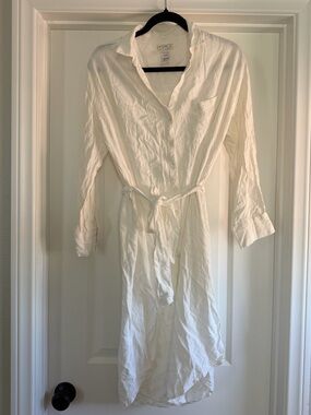 l*space White Button-Front Robe with Self-Tie Waist